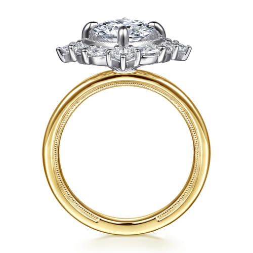 14K White-Yellow Gold Compass Prong Round Halo Diamond Engagement Ring