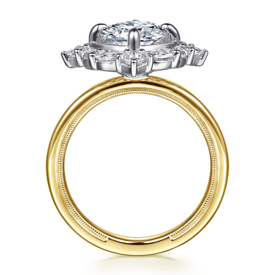 14K White-Yellow Gold Compass Prong Round Halo Diamond Engagement Ring angle 2