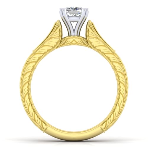 14K White-Yellow Gold Cushion Cut Diamond Channel Set Engagement Ring