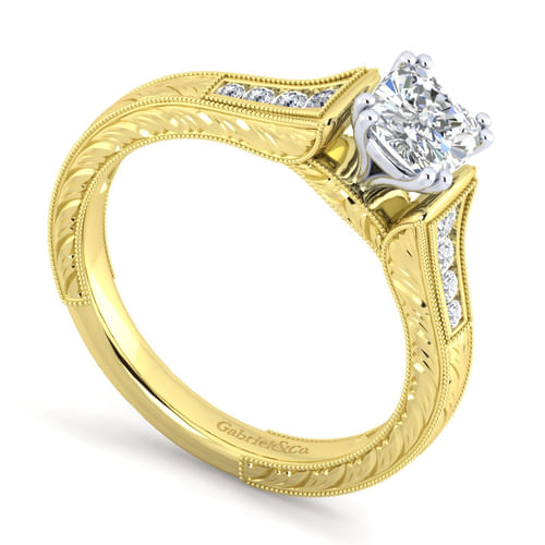 14K White-Yellow Gold Cushion Cut Diamond Channel Set Engagement Ring