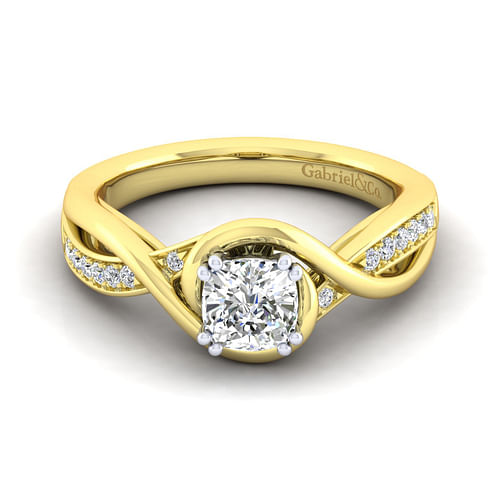 14K White-Yellow Gold Cushion Cut Diamond Channel Set Engagement Ring