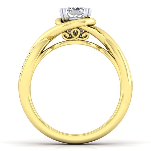 14K White-Yellow Gold Cushion Cut Diamond Channel Set Engagement Ring