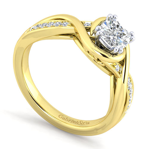 14K White-Yellow Gold Cushion Cut Diamond Channel Set Engagement Ring
