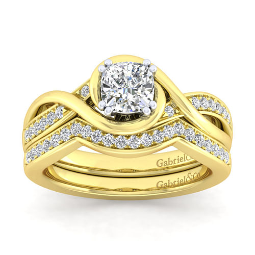 14K White-Yellow Gold Cushion Cut Diamond Channel Set Engagement Ring