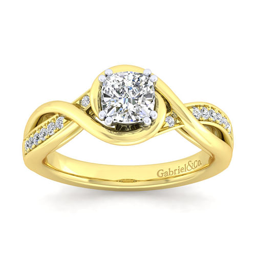 14K White-Yellow Gold Cushion Cut Diamond Channel Set Engagement Ring