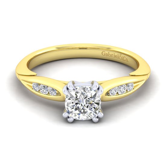 Gabriel - 14K White-Yellow Gold Cushion Cut Diamond Channel Set Engagement Ring