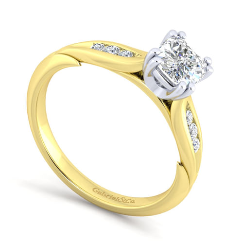 14K White-Yellow Gold Cushion Cut Diamond Channel Set Engagement Ring