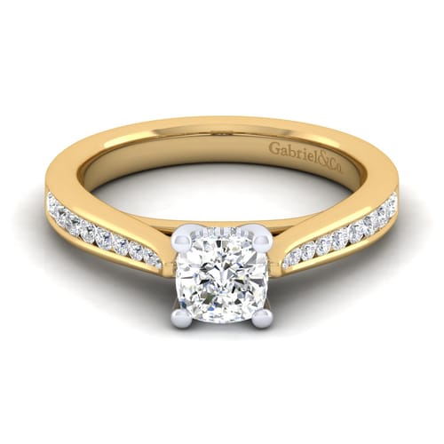 14K White-Yellow Gold Cushion Cut Diamond Channel Set Engagement Ring 14K White-Yellow Gold Cushion Cut Diamond Channel Set Engagement Ring