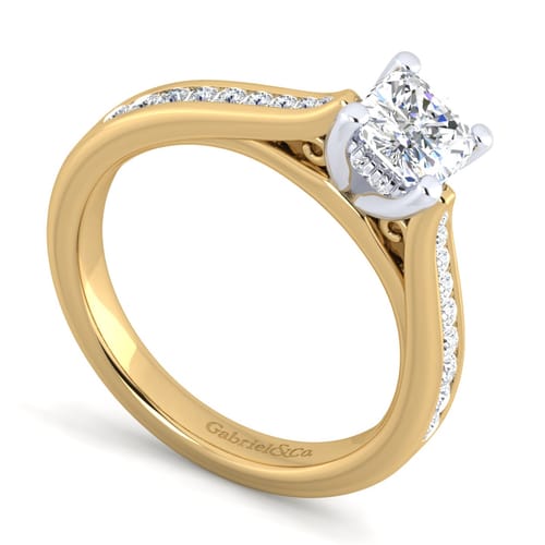 14K White-Yellow Gold Cushion Cut Diamond Channel Set Engagement Ring 14K White-Yellow Gold Cushion Cut Diamond Channel Set Engagement Ring