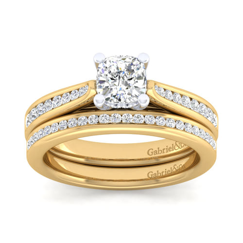 14K White-Yellow Gold Cushion Cut Diamond Channel Set Engagement Ring 14K White-Yellow Gold Cushion Cut Diamond Channel Set Engagement Ring
