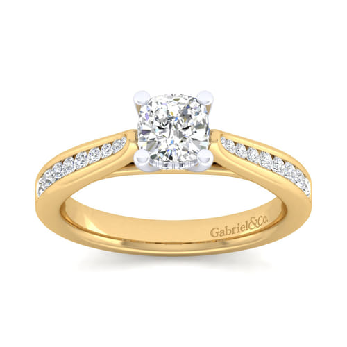 14K White-Yellow Gold Cushion Cut Diamond Channel Set Engagement Ring 14K White-Yellow Gold Cushion Cut Diamond Channel Set Engagement Ring