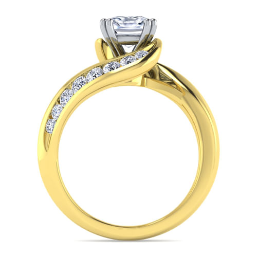14K White-Yellow Gold Cushion Cut Diamond Channel Set Engagement Ring