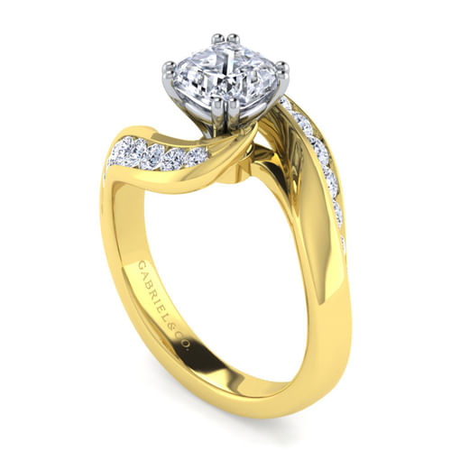 14K White-Yellow Gold Cushion Cut Diamond Channel Set Engagement Ring