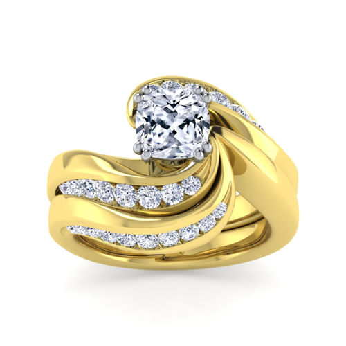 14K White-Yellow Gold Cushion Cut Diamond Channel Set Engagement Ring
