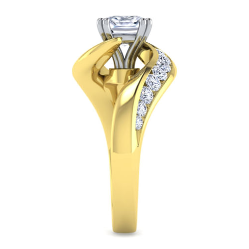 14K White-Yellow Gold Cushion Cut Diamond Channel Set Engagement Ring