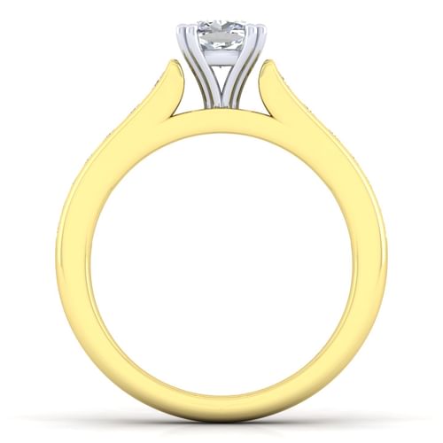 14K White-Yellow Gold Cushion Cut Diamond Channel Set Engagement Ring