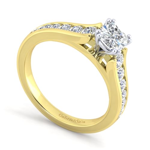 14K White-Yellow Gold Cushion Cut Diamond Channel Set Engagement Ring