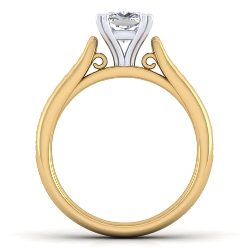 14K White-Yellow Gold Cushion Cut Diamond Channel Set Engagement Ring