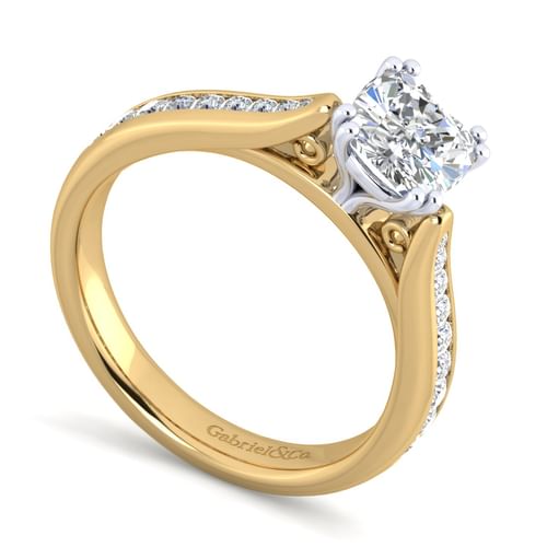 14K White-Yellow Gold Cushion Cut Diamond Channel Set Engagement Ring