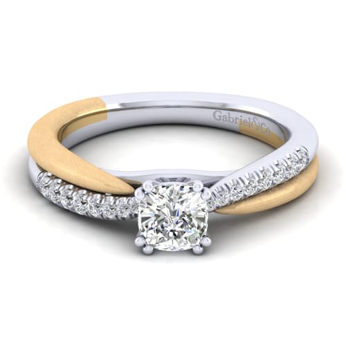 14K White-Yellow Gold Cushion Cut Diamond Engagement Ring