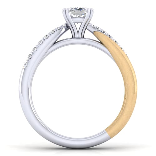 14K White-Yellow Gold Cushion Cut Diamond Engagement Ring