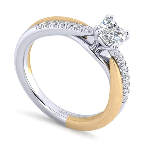 14K White-Yellow Gold Cushion Cut Diamond Engagement Ring