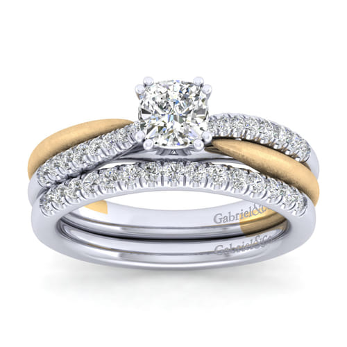 14K White-Yellow Gold Cushion Cut Diamond Engagement Ring
