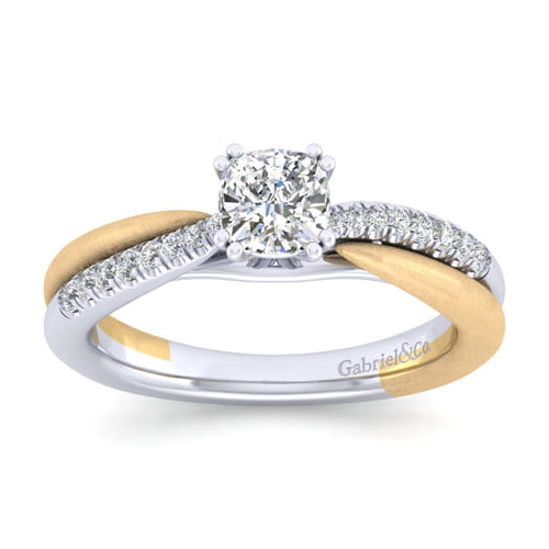 14K White-Yellow Gold Cushion Cut Diamond Engagement Ring