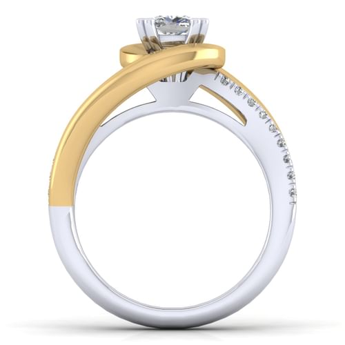 14K White-Yellow Gold Cushion Cut Diamond Engagement Ring