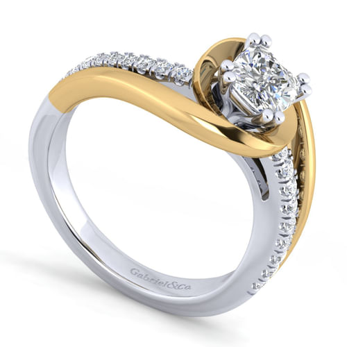 14K White-Yellow Gold Cushion Cut Diamond Engagement Ring