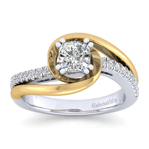 14K White-Yellow Gold Cushion Cut Diamond Engagement Ring