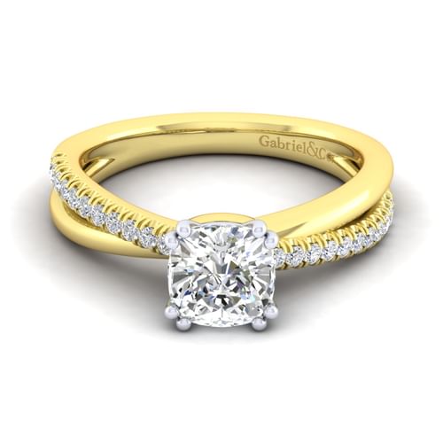 14K White-Yellow Gold Cushion Cut Diamond Engagement Ring