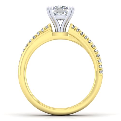 14K White-Yellow Gold Cushion Cut Diamond Engagement Ring