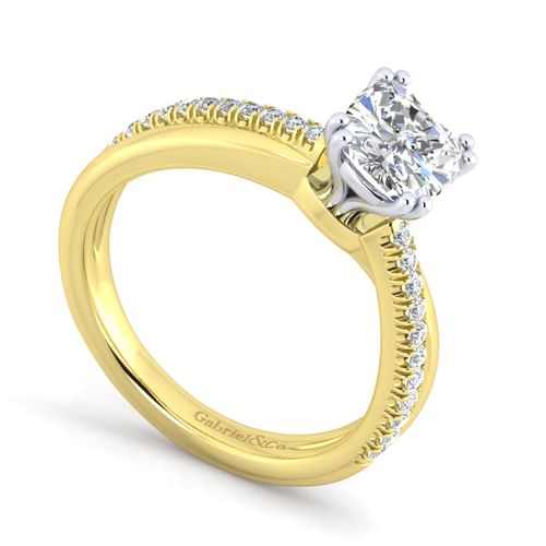 14K White-Yellow Gold Cushion Cut Diamond Engagement Ring