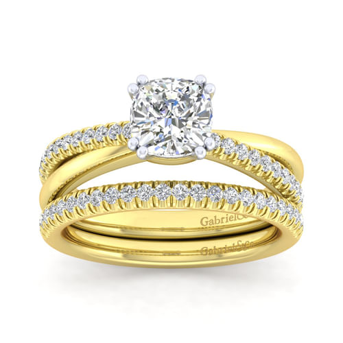 14K White-Yellow Gold Cushion Cut Diamond Engagement Ring