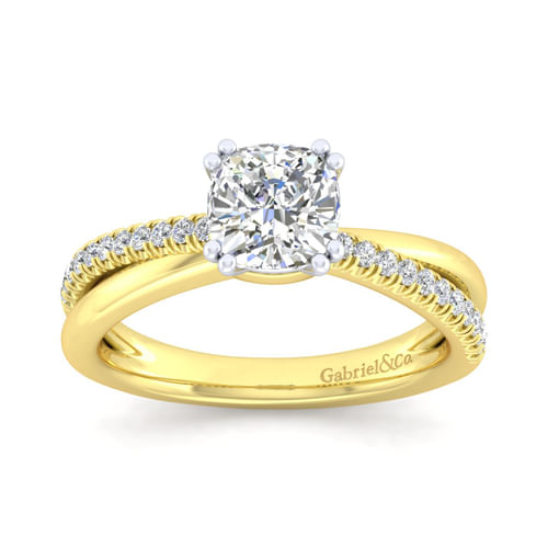 14K White-Yellow Gold Cushion Cut Diamond Engagement Ring
