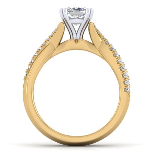 14K White-Yellow Gold Cushion Cut Diamond Engagement Ring