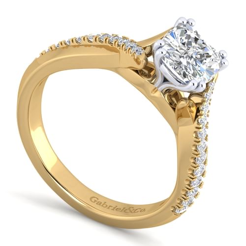14K White-Yellow Gold Cushion Cut Diamond Engagement Ring