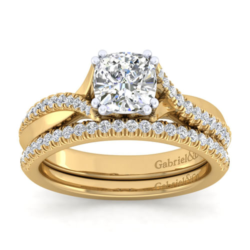 14K White-Yellow Gold Cushion Cut Diamond Engagement Ring
