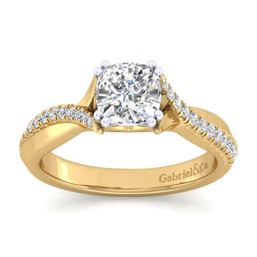 14K White-Yellow Gold Cushion Cut Diamond Engagement Ring