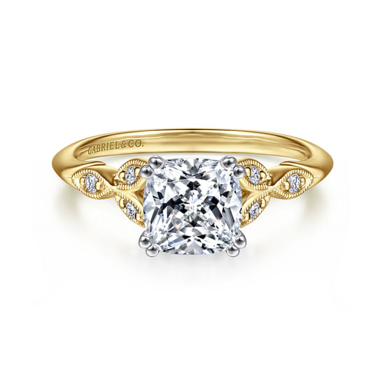 Gabriel - 14K White-Yellow Gold Cushion Cut Diamond Engagement Ring