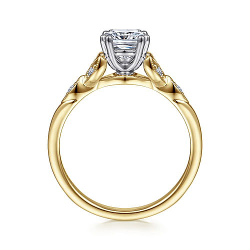 14K White-Yellow Gold Cushion Cut Diamond Engagement Ring