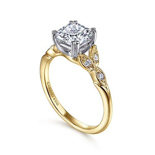 14K White-Yellow Gold Cushion Cut Diamond Engagement Ring