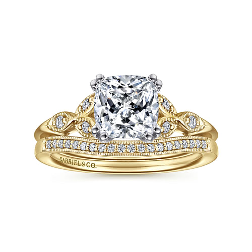 14K White-Yellow Gold Cushion Cut Diamond Engagement Ring