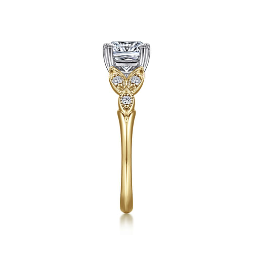 14K White-Yellow Gold Cushion Cut Diamond Engagement Ring