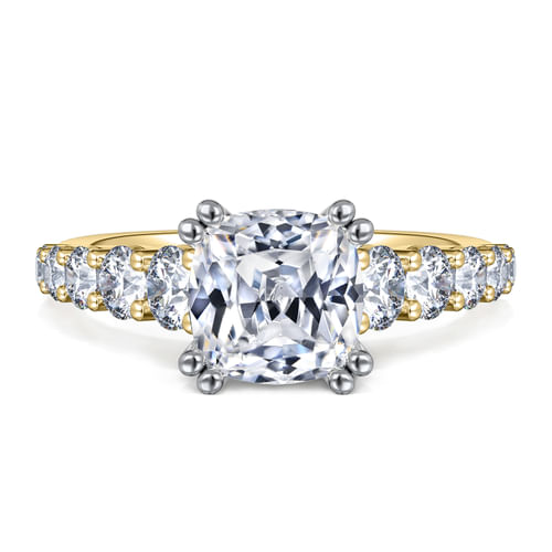 14K White-Yellow Gold Cushion Cut Diamond Engagement Ring