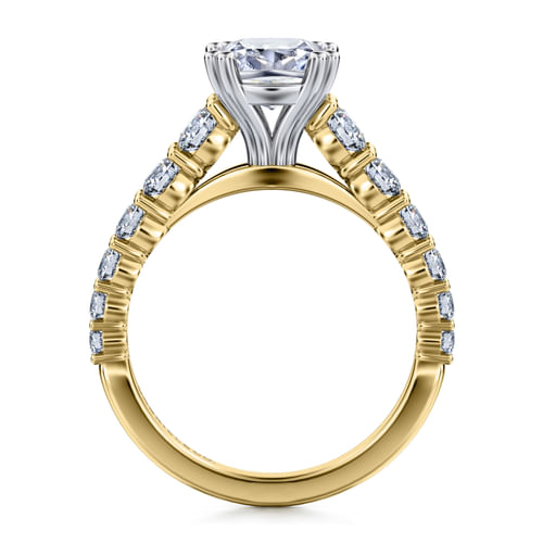 14K White-Yellow Gold Cushion Cut Diamond Engagement Ring