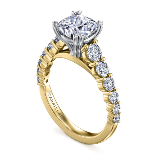 14K White-Yellow Gold Cushion Cut Diamond Engagement Ring