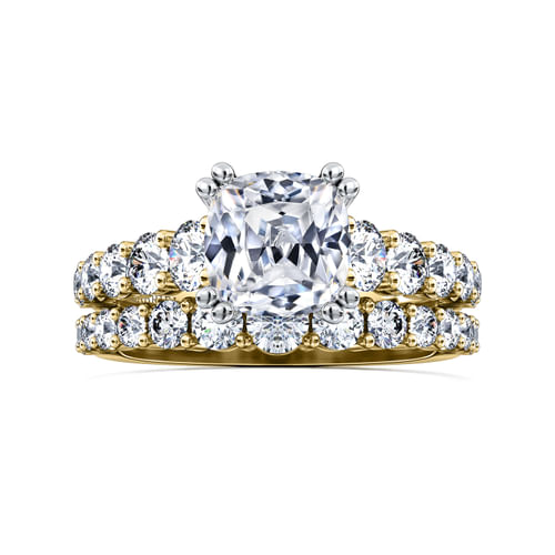 14K White-Yellow Gold Cushion Cut Diamond Engagement Ring