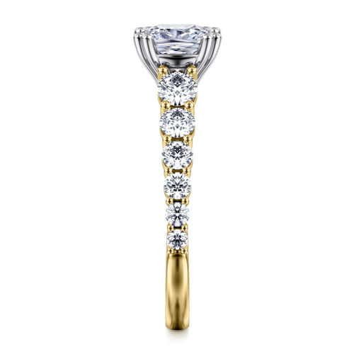 14K White-Yellow Gold Cushion Cut Diamond Engagement Ring